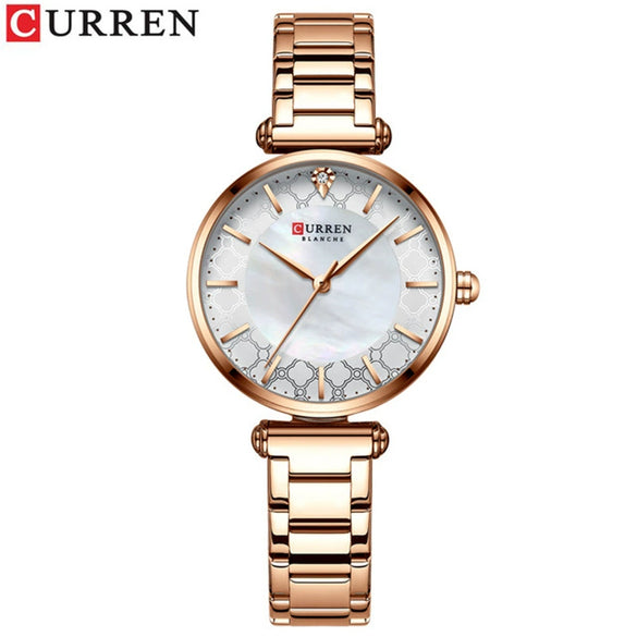 Women's Fashion Alloy Shell Round Dial Quartz Casual Waterproof Watch With Rhinestones