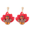 Women's Fashion Animal Style Polymer Clay Engraved Bird Turkey Maple Leaf Earrings