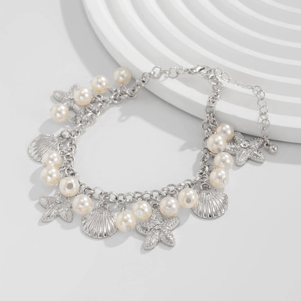 Women's Fashion Anklet With Iron Chain Alloy And Imitation Pearl Star Pattern