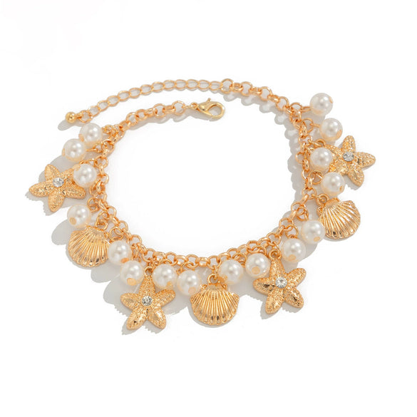 Women's Fashion Anklet With Iron Chain Alloy And Imitation Pearl Star Pattern