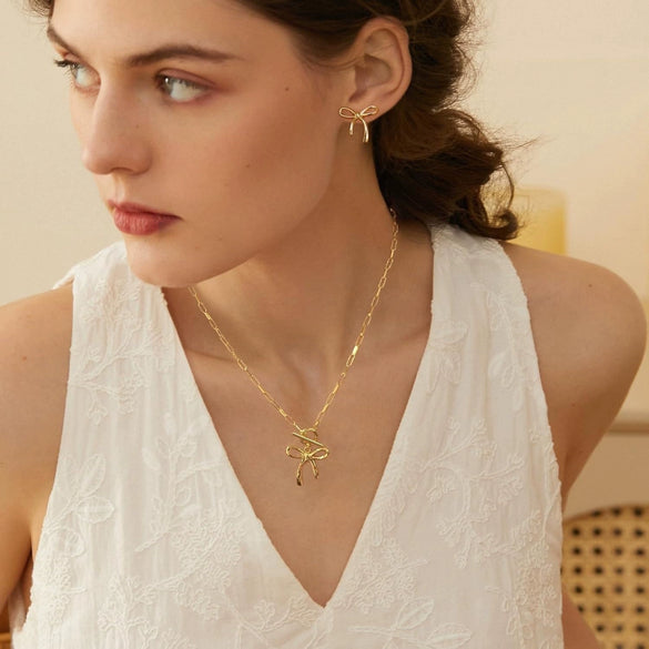 Women's Fashion Bow Pendant Necklace Electroplated Copper Clavicle Chain With Geometric Design Casual Versatile Jewelry