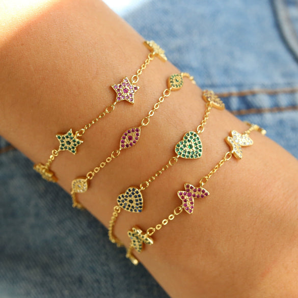 Women's Fashion Bracelet Copper Inlaid With Zirconium Animal Zodiac Butterfly Star Heartshaped Electroplating