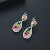Women's Fashion Bright Color Synthetic Gem Inlaid Copper Drop Earrings With Elegant Statement Style