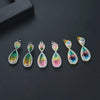 Women's Fashion Bright Color Synthetic Gem Inlaid Copper Drop Earrings With Elegant Statement Style