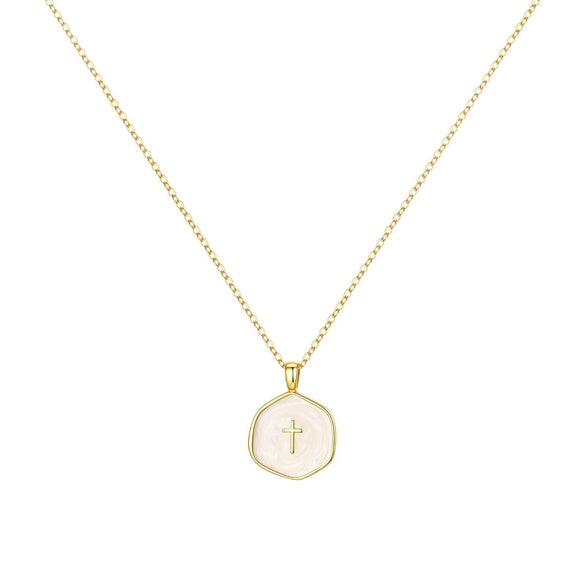 Women's Fashion Colorful Geometric Cross Pendant Necklace In Electroplated Copper With Regular Chain Elegant Versatile Clavicle Jewelry