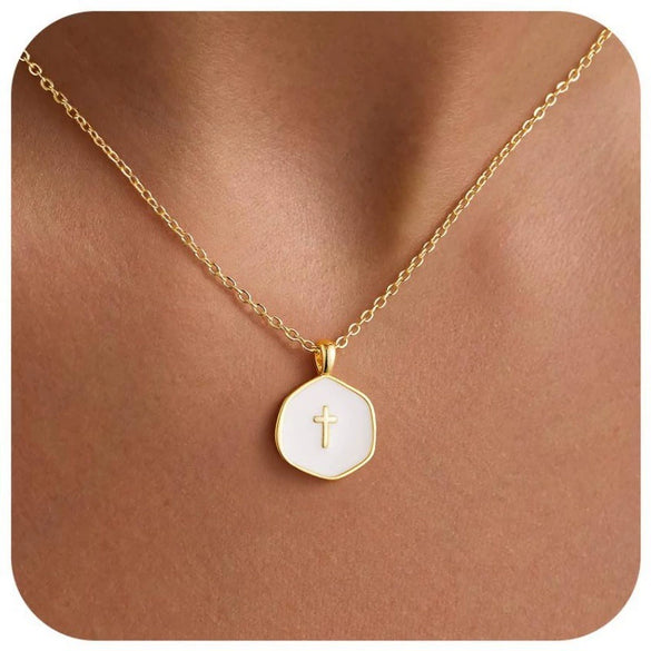 Women's Fashion Colorful Geometric Cross Pendant Necklace In Electroplated Copper With Regular Chain Elegant Versatile Clavicle Jewelry