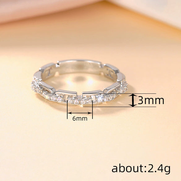 Women's Fashion Commuting Stacked Ring Copper With Microinlaid Zircon Geometric Design