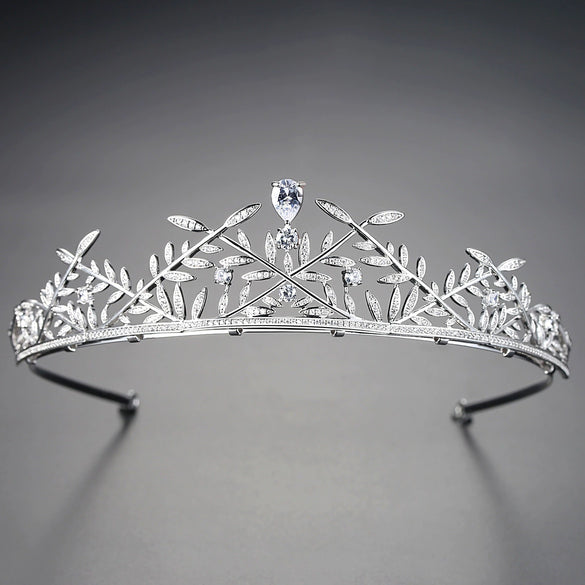 Women's Fashion Copper And Zircon Leaf Crown Headdress With Inlaid Sparkle Detail For Banquets And Formal Occasions