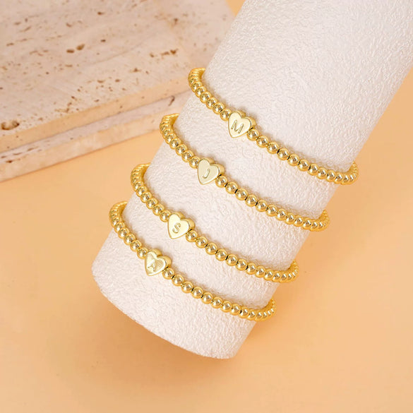 Women's Fashion Copper Beaded Bracelet With Letter Beads And Heart Pendant Electroplated Jewelry