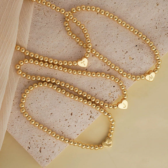 Women's Fashion Copper Beaded Bracelet With Letter Beads And Heart Pendant Electroplated Jewelry