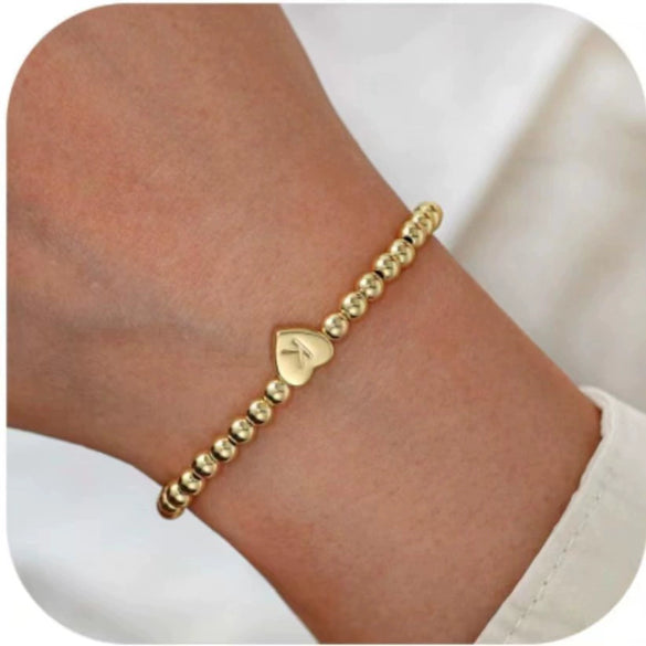 Women's Fashion Copper Beaded Bracelet With Letter Beads And Heart Pendant Electroplated Jewelry