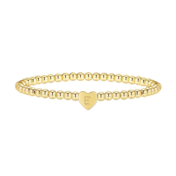 Women's Fashion Copper Beaded Bracelet With Letter Beads And Heart Pendant Electroplated Jewelry