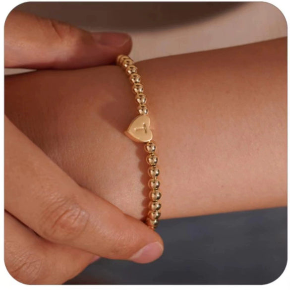 Women's Fashion Copper Beaded Bracelet With Letter Beads And Heart Pendant Electroplated Jewelry