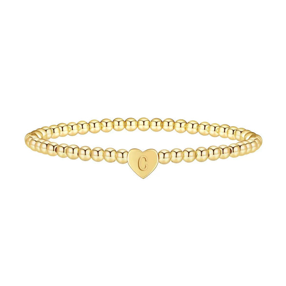 Women's Fashion Copper Beaded Bracelet With Letter Beads And Heart Pendant Electroplated Jewelry