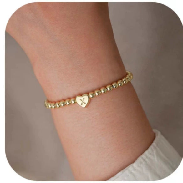 Women's Fashion Copper Beaded Bracelet With Letter Beads And Heart Pendant Electroplated Jewelry