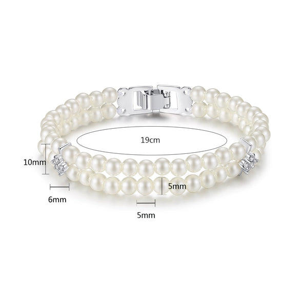 Women's Fashion Copper Bracelet With Imitation Pearls And Crystal Zircon Geometric Design Electroplated Hand Jewelry
