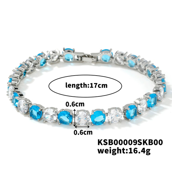 Women's Fashion Copper Bracelet With Single Row Round Crystal And Colorful Zircon Geometric Candy Color Design