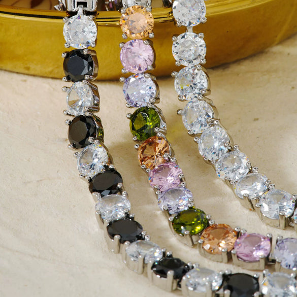Women's Fashion Copper Bracelet With Single Row Round Crystal And Colorful Zircon Geometric Candy Color Design