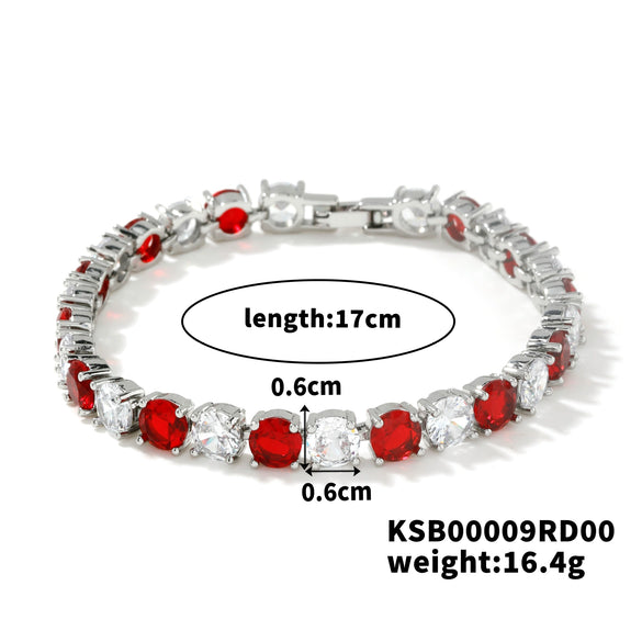 Women's Fashion Copper Bracelet With Single Row Round Crystal And Colorful Zircon Geometric Candy Color Design
