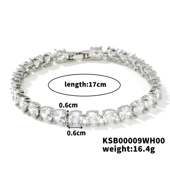Women's Fashion Copper Bracelet With Single Row Round Crystal And Colorful Zircon Geometric Candy Color Design