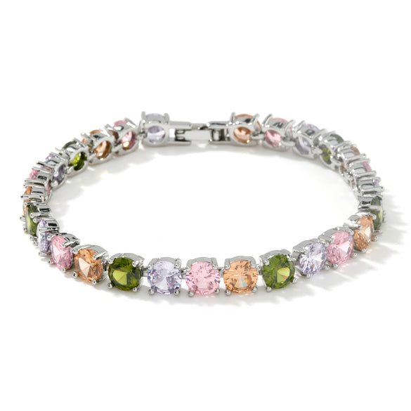 Women's Fashion Copper Bracelet With Single Row Round Crystal And Colorful Zircon Geometric Candy Color Design