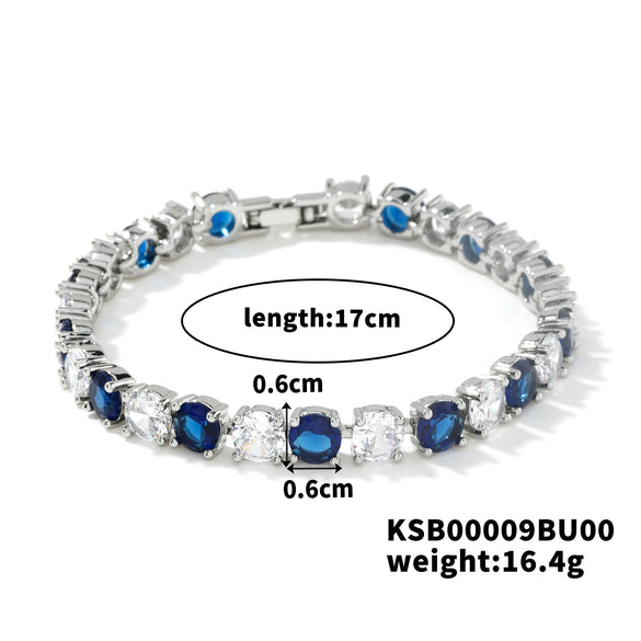 Women's Fashion Copper Bracelet With Single Row Round Crystal And Colorful Zircon Geometric Candy Color Design