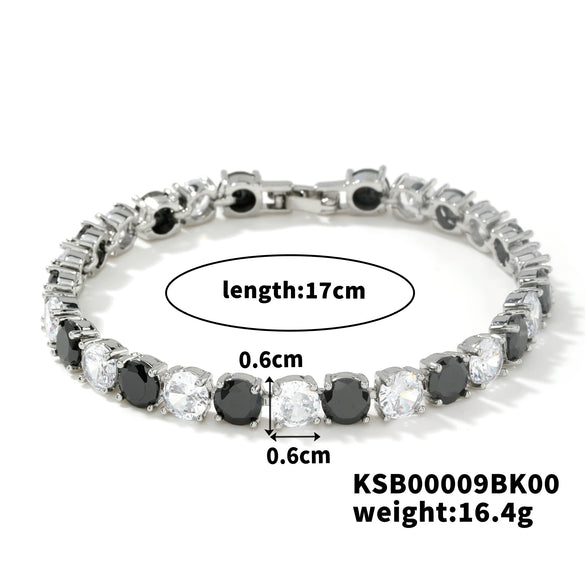Women's Fashion Copper Bracelet With Single Row Round Crystal And Colorful Zircon Geometric Candy Color Design
