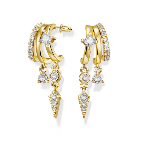 Women's Fashion Copper Drop Shape Geometric Zircon Tassel Earrings With Stainless Steel Posts And Electroplated Finish