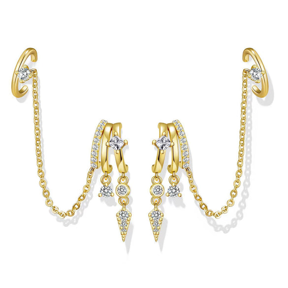 Women's Fashion Copper Drop Shape Geometric Zircon Tassel Earrings With Stainless Steel Posts And Electroplated Finish