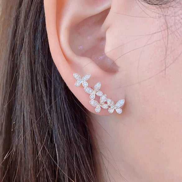 Women's Fashion Copper Earrings With Microinlaid Zircon Butterfly And Flower Pattern
