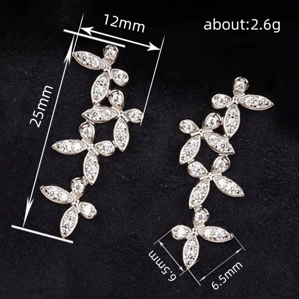 Women's Fashion Copper Earrings With Microinlaid Zircon Butterfly And Flower Pattern