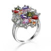 Women's Fashion Copper Flower Ring With Colorful Crystal And Zircon Inlay Light Luxury Floral Statement Jewelry