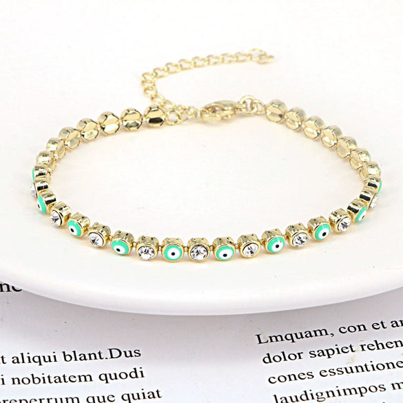 Women's Fashion Copper Geometric Devil's Eye Bracelet With Zircon Detail Electroplated Versatile Jewelry