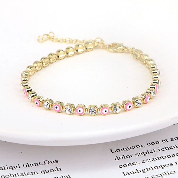 Women's Fashion Copper Geometric Devil's Eye Bracelet With Zircon Detail Electroplated Versatile Jewelry