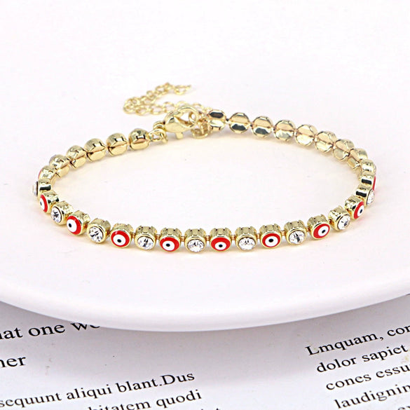Women's Fashion Copper Geometric Devil's Eye Bracelet With Zircon Detail Electroplated Versatile Jewelry