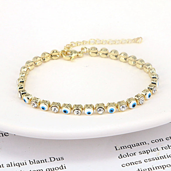 Women's Fashion Copper Geometric Devil's Eye Bracelet With Zircon Detail Electroplated Versatile Jewelry