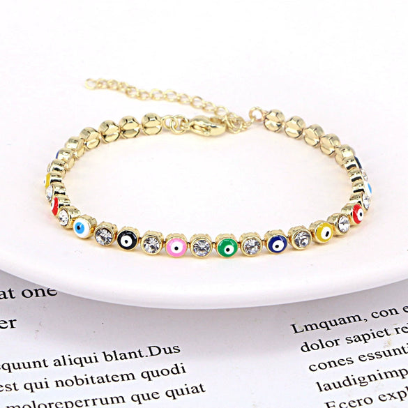 Women's Fashion Copper Geometric Devil's Eye Bracelet With Zircon Detail Electroplated Versatile Jewelry