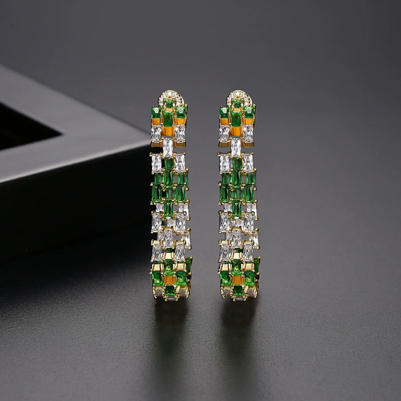 Women's Fashion Copper Geometric Hollow Earrings With Zircon Inlay Electroplated Banquet Style Statement Earrings