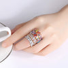 Women's Fashion Copper Geometric Zircon Ring With Row Set Colored Rainbow Stones