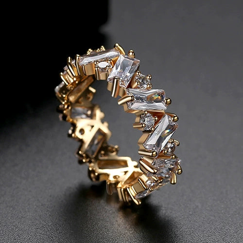 Women's Fashion Copper Geometric Zircon Ring With Row Set Colored Rainbow Stones
