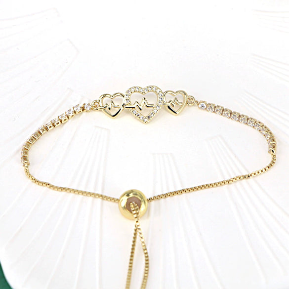 Women's Fashion Copper Gold Plated Heart Butterfly Zircon Bracelet Electroplated Love Heart Charm Jewelry