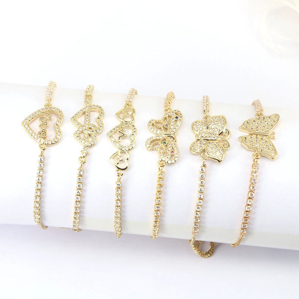 Women's Fashion Copper Gold Plated Heart Butterfly Zircon Bracelet Electroplated Love Heart Charm Jewelry