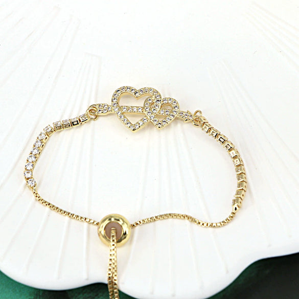 Women's Fashion Copper Gold Plated Heart Butterfly Zircon Bracelet Electroplated Love Heart Charm Jewelry