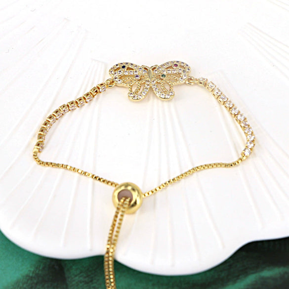 Women's Fashion Copper Gold Plated Heart Butterfly Zircon Bracelet Electroplated Love Heart Charm Jewelry