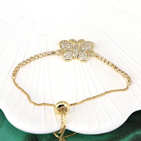 Women's Fashion Copper Gold Plated Heart Butterfly Zircon Bracelet Electroplated Love Heart Charm Jewelry
