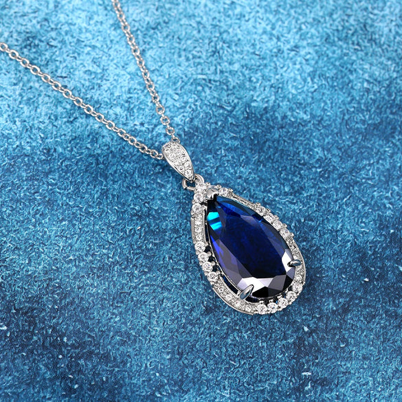 Women's Fashion Copper Mixed Gem Inlay Zircon Dropshaped Natural Geometric Pendant Necklace With Ochain