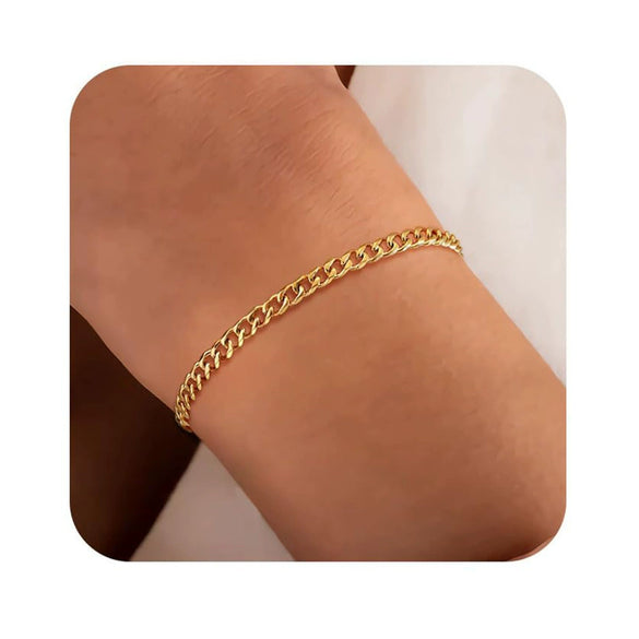 Women's Fashion Copper Multi Layer Paper Clip Cuban Link And Snake Chain Bracelet With Geometric Style Electroplated Finish