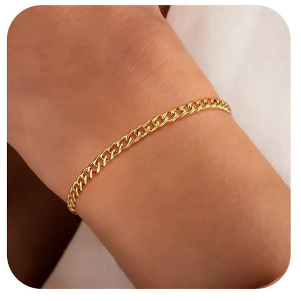Women's Fashion Copper Multi Layer Paper Clip Cuban Link And Snake Chain Bracelet With Geometric Style Electroplated Finish