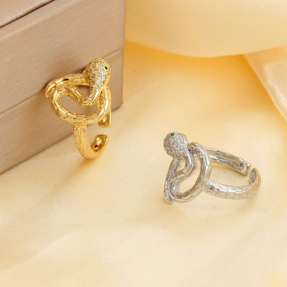 Women's Fashion Copper Snake Zodiac Open Ring Inlaid Zircon With Electroplating