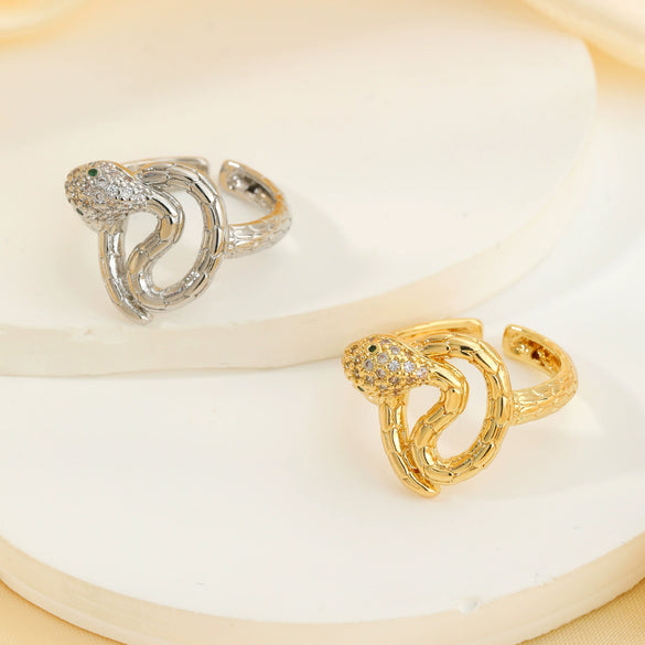 Women's Fashion Copper Snake Zodiac Open Ring Inlaid Zircon With Electroplating